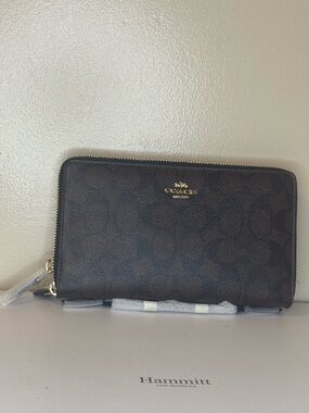 Coach Brown PVC Double Zip Travel Wallet